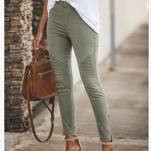 Olive green moto pants